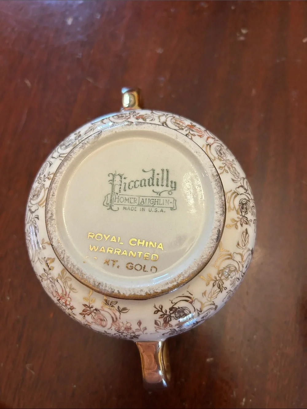 Piccadilly Vintage Gold-Trim Red and White Porcelain Sugar & Creamer Set